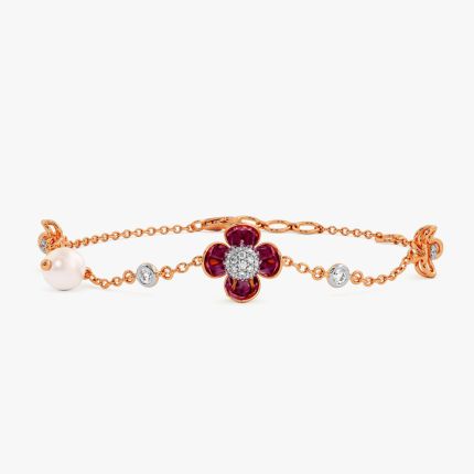 Graceful 14Kt Diamond and Red Stone Bracelet