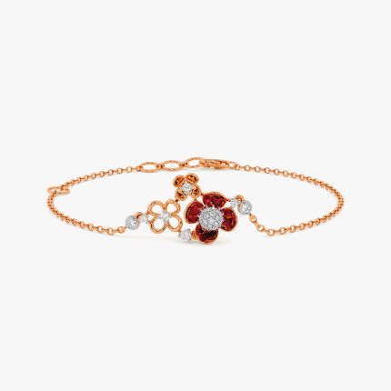 Shimmering 14Kt Diamond and Red Stone Bracelet
