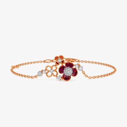 Shimmering 14Kt Diamond and Red Stone Bracelet