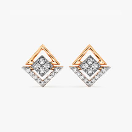 Charmaing Geometric Rose Gold and Diamond Studs
