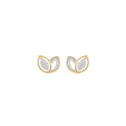 Dainty Leaf Design Diamond and Yellow Gold Studs