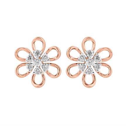 Petalled Diamond and Rose Gold Stud Earrings