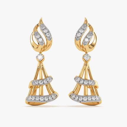 Traditional Paisley Yellow Gold Diamond Jhumka Earrings