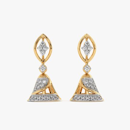 Elegant Leaf Yellow Gold Diamond Jhumka Earrings