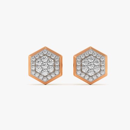 Stylish Hexagon Rose Gold Diamond Stud Earrings