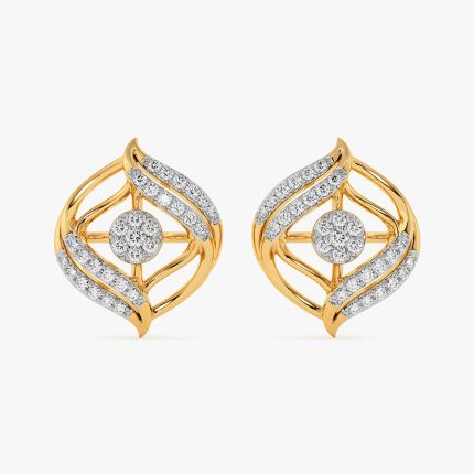 Swirl Shine Yellow Gold Diamond Stud Earrings