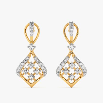 Checkered Sparkle Yellow Gold Diamond Drop Earrings
