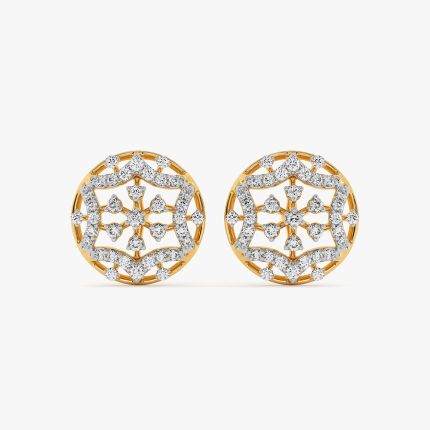 Elegant Floral Yellow Gold Diamond Stud Earrings