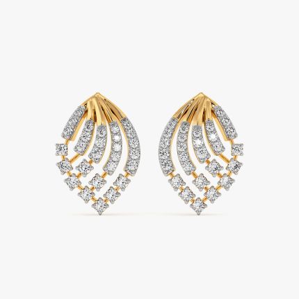 Sleek Leaf Yellow Gold Diamond Stud Earrings