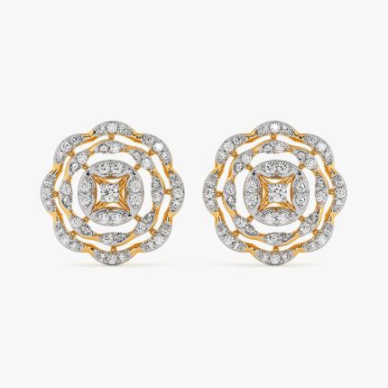 Floral Bloom Yellow Gold Diamond Stud Earrings