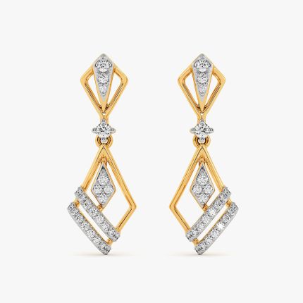 Shinny Elongated Yellow Gold Diamond Drop Earrings