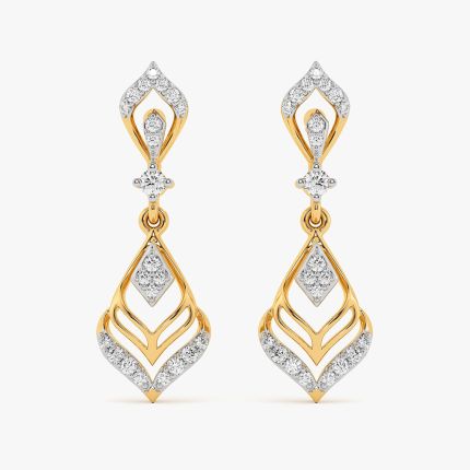 Leaf Yellow Gold Diamond Dangler Earrings