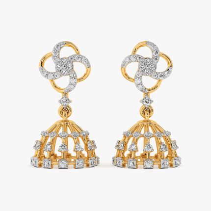 Elegant Floral Yellow Gold Diamond Jhumka Earrings