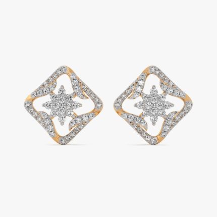 Sparkling Floral 14Kt Yellow Gold Diamond Stud Earrings