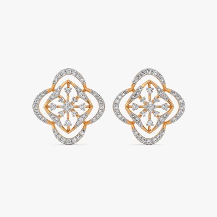 Flower 14Kt Yellow Gold Diamond Stud Earrings