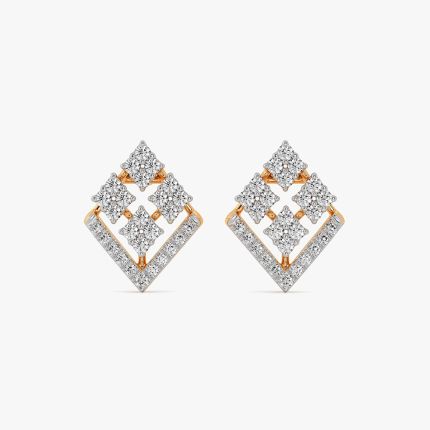 Geo Floral 14Kt Yellow Gold Diamond Stud Earrings