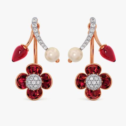 Sparkling 14Kt Diamond and Red Stone Earrings