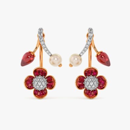 Sparkling 14Kt Diamond and Red Stone Earrings