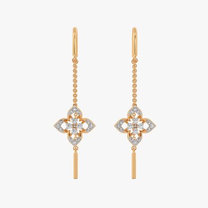 Floral 14Kt Yellow Gold Diamond Sui Dhaga Earrings