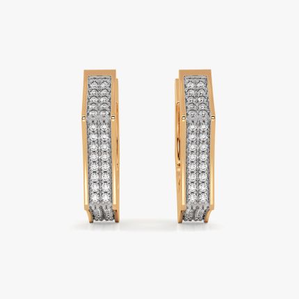 Stylish 14Kt Yellow Gold Diamond Hoop Earrings