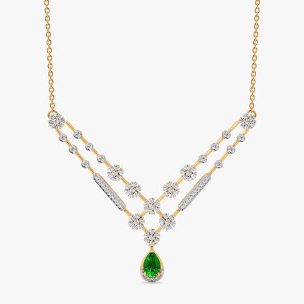 Vibrant 14Kt Yellow Gold Diamond and Green Stone Necklace