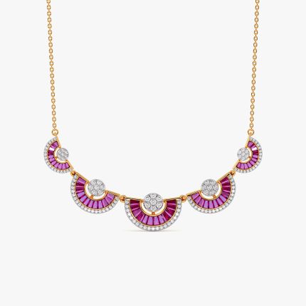 Scalloped Shades 14KT Diamond and Pink Stone Necklace