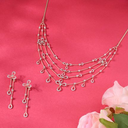 Dewdrop Design Diamond Astra Earrings and Necklace Set