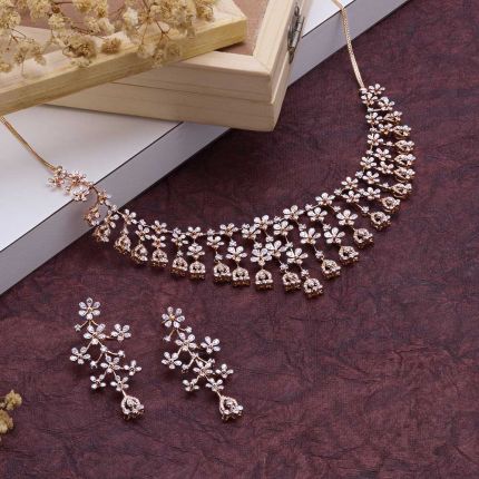 Sleek 14KT Rose Gold Diamond Necklace Set