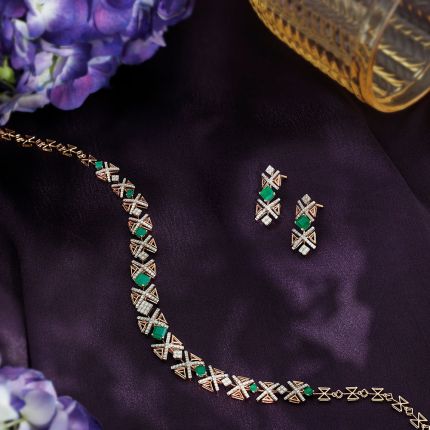 Geometric Green Gemstones and Diamond Jewellery Set