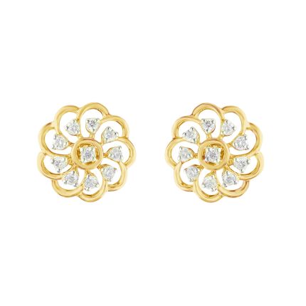 Floral Diamond and Yellow Gold Studs