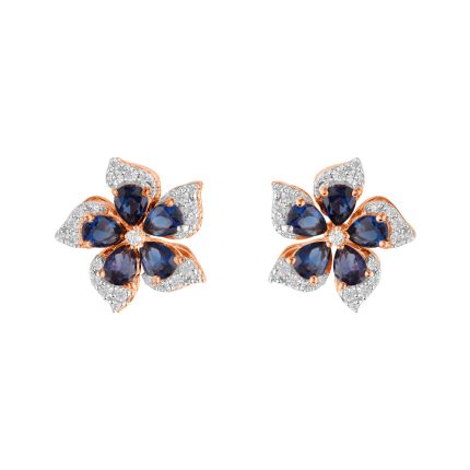 Floral Blue Diamond Stud Earrings