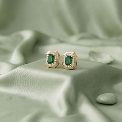 Timeless 14Kt Yellow Gold Diamond and Emerald Earrings