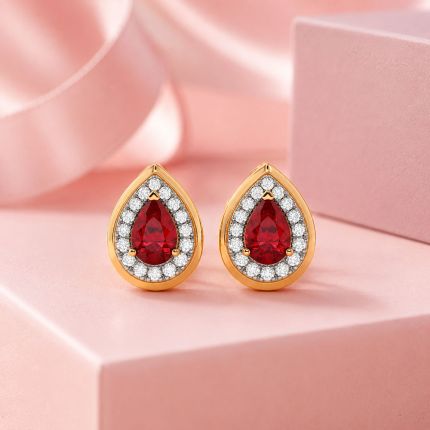 Pear Drop 14Kt Yellow Gold Diamond and Ruby Pendant