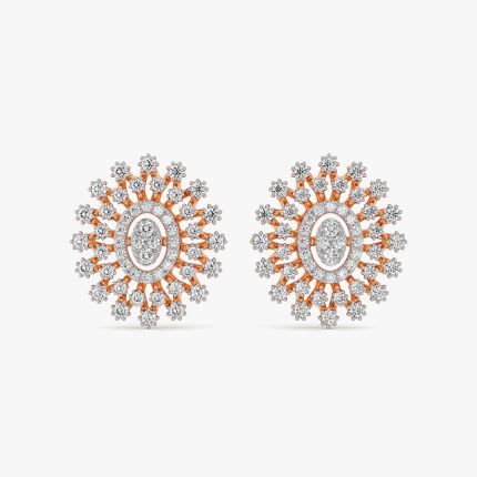 Sunburst 14Kt Rose Gold Diamond Stud Earrings