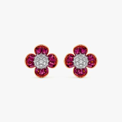 Elegant 14Kt Diamond and Red Stone Earrings