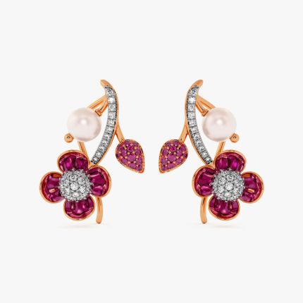 Dazzling 14Kt Diamond and Red Stone Earrings