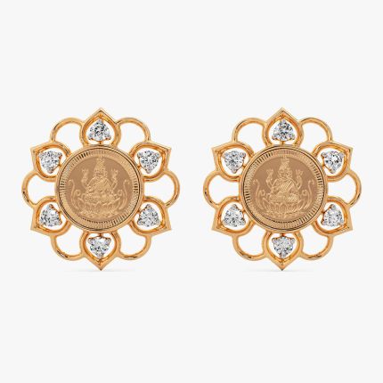 14KT Blooming Floral Laxmi Diamond Earring