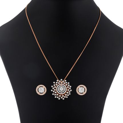 Sparkling Starburst Design Diamond Pendant Set