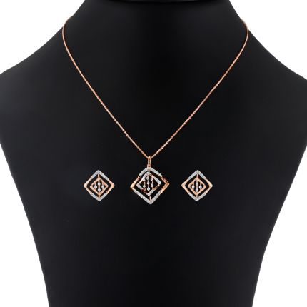 Attractive Diamond and Rose Gold Pendant Set
