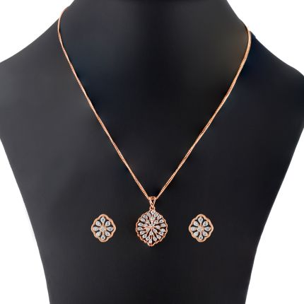 Glimmering Diamond and Rose Gold Pendant Set