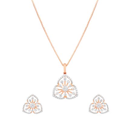 Three Clover Floral Diamond Pendant Set