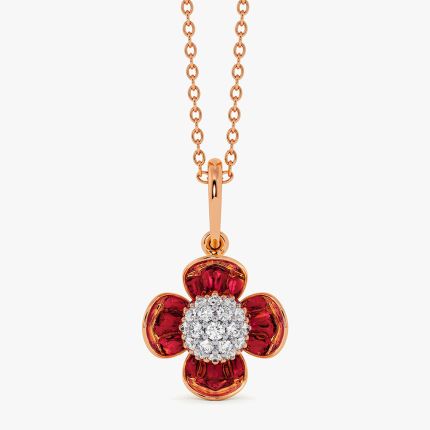 Shimmering 14Kt Diamond and Red Stone Pendant