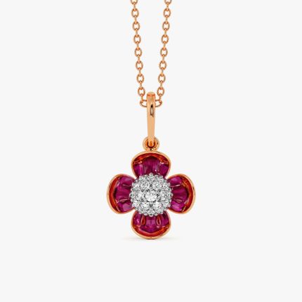 Shimmering 14Kt Diamond and Red Stone Pendant