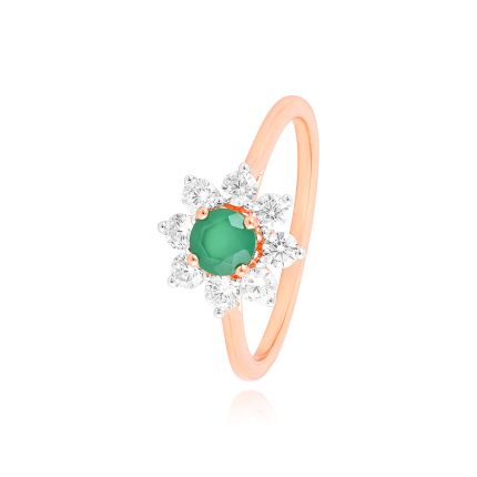 Floral Green Stone Diamond Ring
