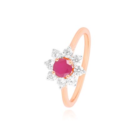 Floral Red Stone Diamond Ring