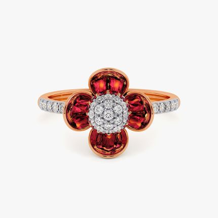 Graceful 14Kt Diamond and Red Stone Ring