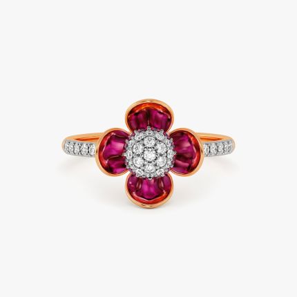 Graceful 14Kt Diamond and Red Stone Ring
