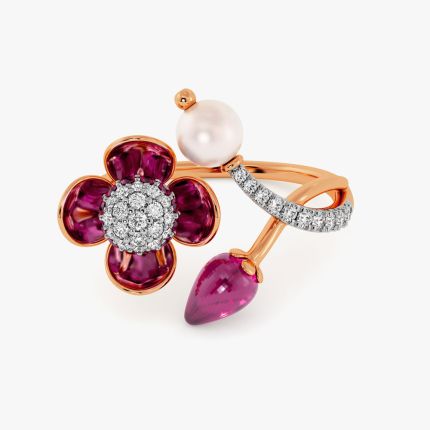 Vibrant 14Kt Diamond and Red Stone Ring