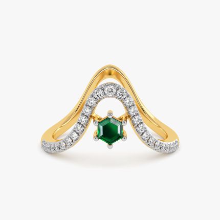 Stylish Yellow Gold Diamond and Green Stone Ring