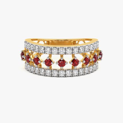 Vibrant Yellow Gold Diamond and Red Stone Ring